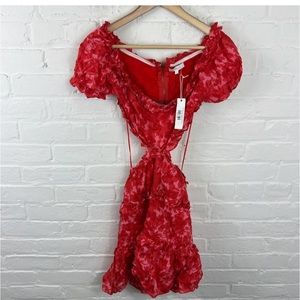 Olivaceous Floral Summer Love Cut Out Sundress Puff Sleeves Red